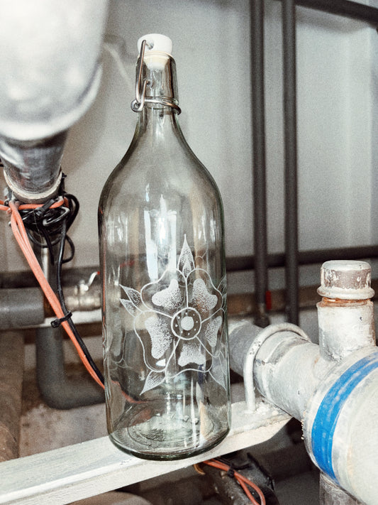 Glass Water Bottle / Traditional Flowers