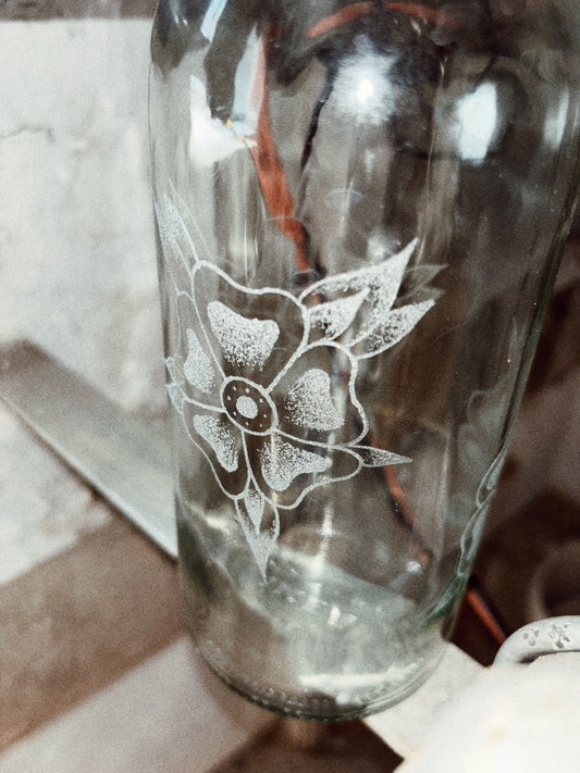 Glass Water Bottle / Traditional Flowers